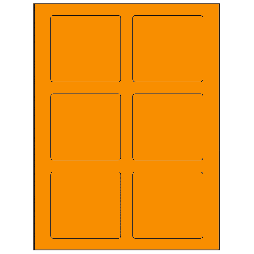 3.25" x 3" Fluorescent Orange Rectangular Sheet Labels