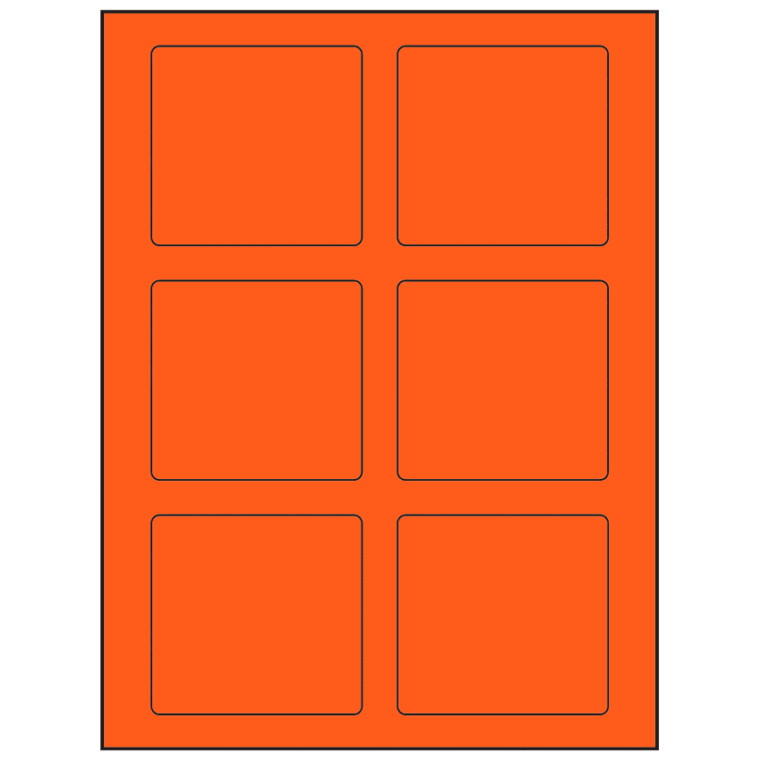 3.25" x 3" Fluorescent Red Rectangular Sheet Labels