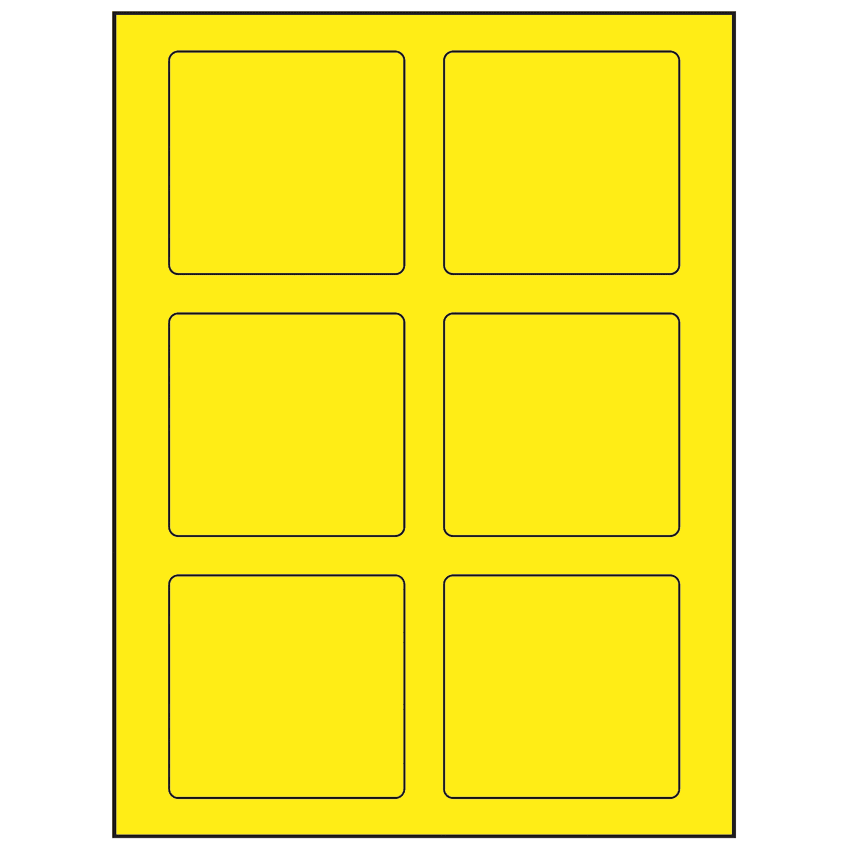 3.25" x 3" Fluorescent Yellow Rectangular Sheet Labels
