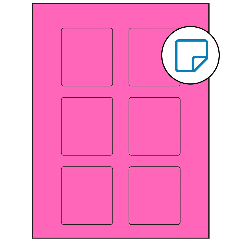 2.5" x 2.75" Fluorescent Pink Rectangular Sheet Labels - Removable Adhesive