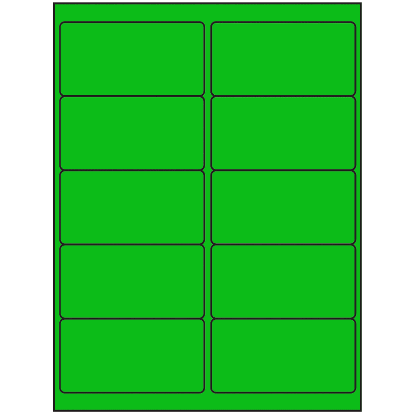 4" x 2" Fluorescent Green Rectangular Sheet Labels (10-UP)
