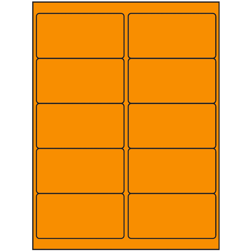 4" x 2" Fluorescent Orange Rectangular Sheet Labels (10-UP)