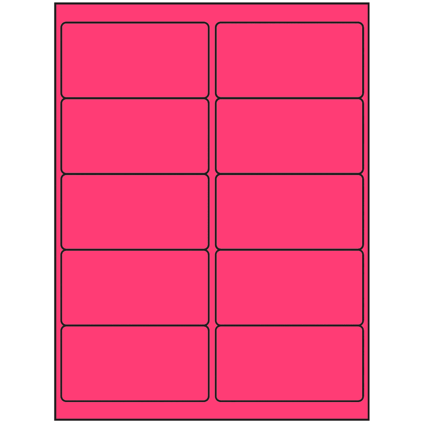 4" x 2" Fluorescent Pink Rectangular Sheet Labels (10-UP)
