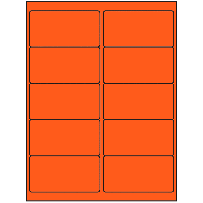 4" x 2" Fluorescent Red Rectangular Sheet Labels (10-UP)