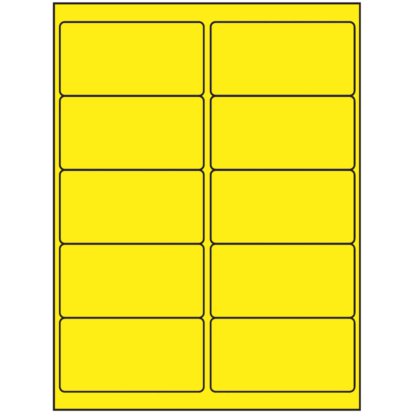 4" x 2" Fluorescent Yellow Rectangular Sheet Labels (10-UP)