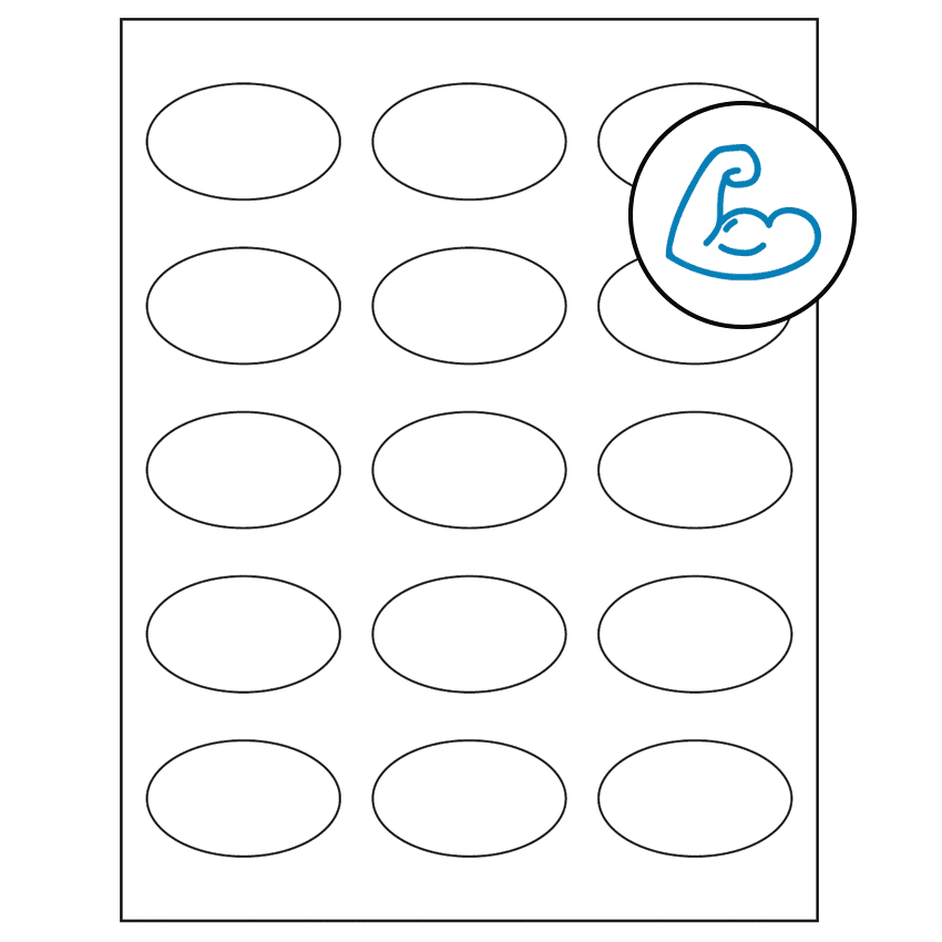 2.375" x 1.4375" White Oval Sheet Labels - Ultra Aggressive Adhesive