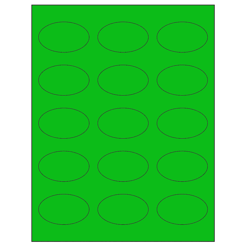 2.375" x 1.4375" Fluorescent Green Oval Sheet Labels