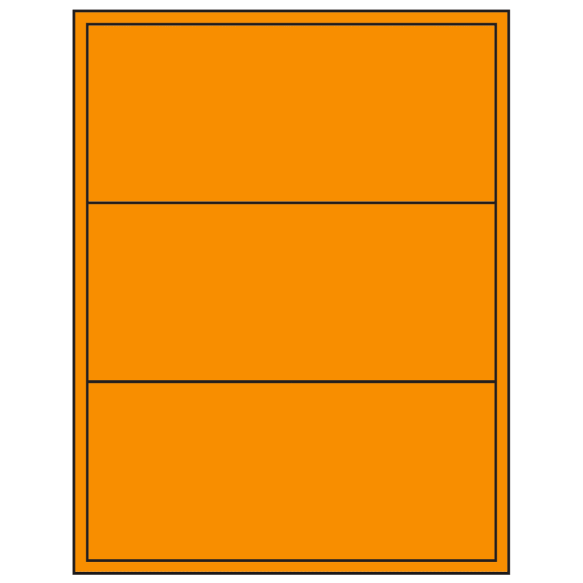 8" x 3.5" Fluorescent Orange Rectangular Sheet Labels (3-UP)