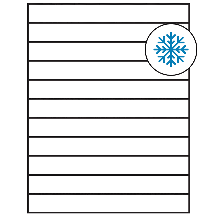 8.5" x 1" White Rectangular Sheet Labels - Freezer Grade Adhesive