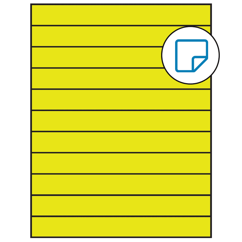 8.5" x 1" Fluorescent Yellow Rectangular Sheet Labels - Removable Adhesive