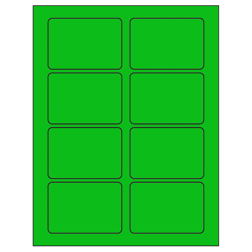 3.375" x 2.33" Fluorescent Green Rectangular Sheet Labels