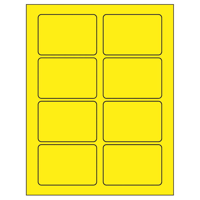 3.375" x 2.33" Fluorescent Yellow Rectangular Sheet Labels