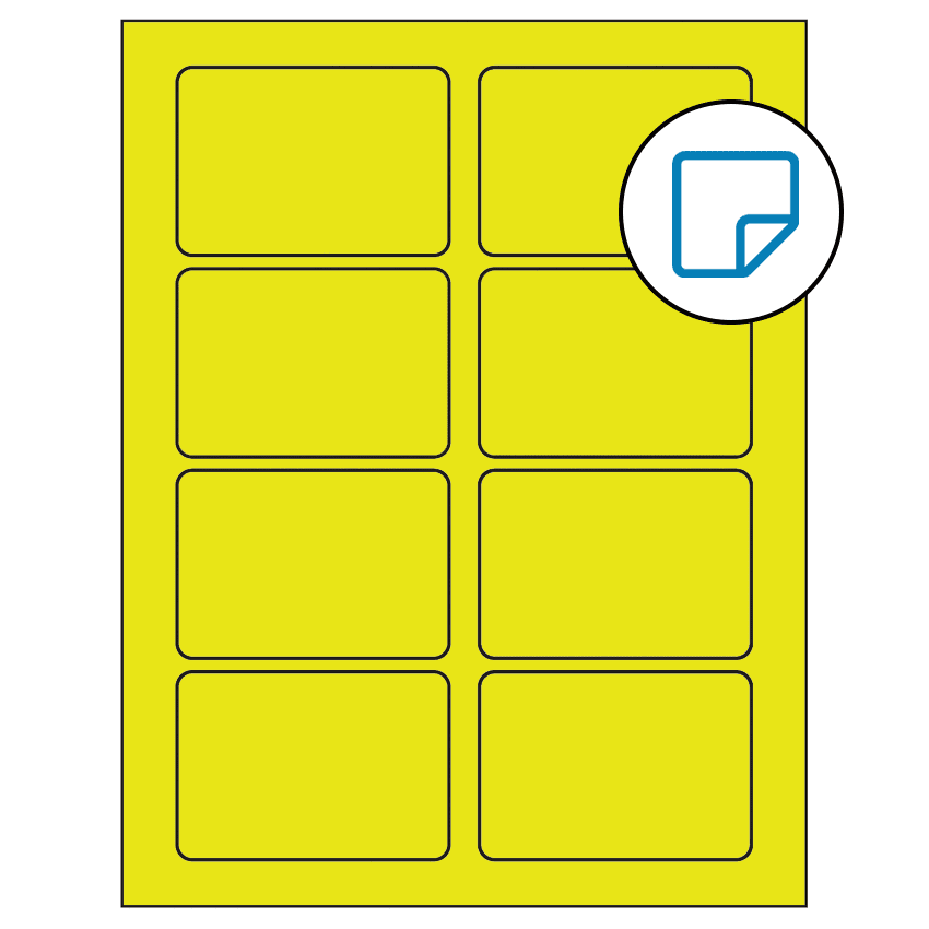 3.375" x 2.33" Fluorescent Yellow Rectangular Sheet Labels - Removable Adhesive