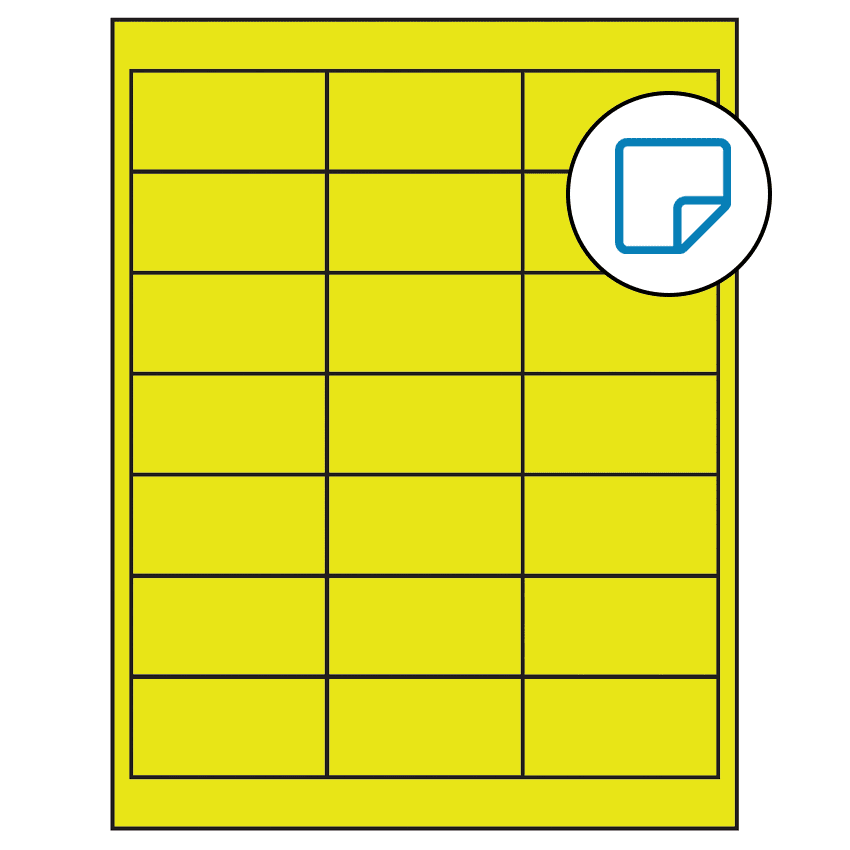 2.66" x 1.375" Fluorescent Yellow Rectangular Sheet Labels - Removable Adhesive