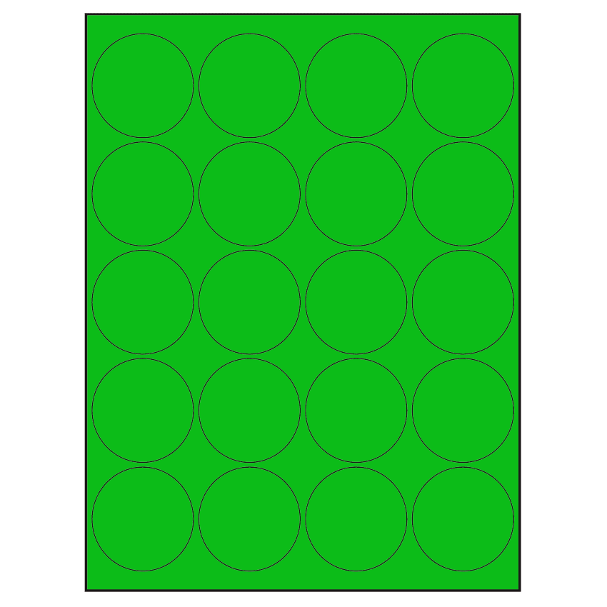2" Fluorescent Green Circular Sheet Labels