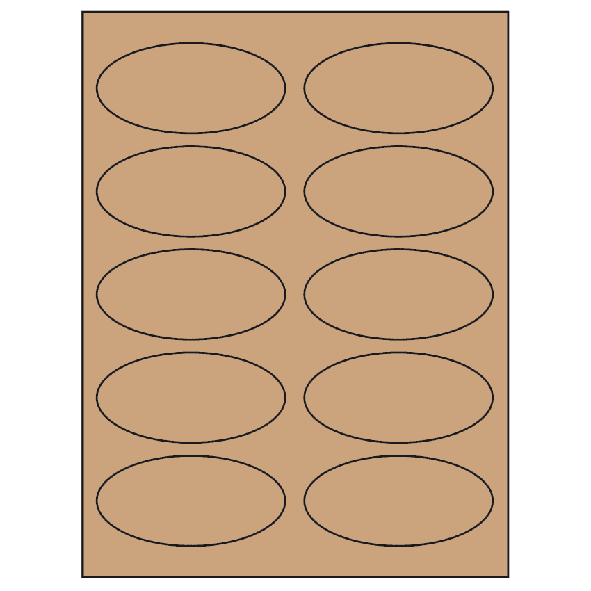 3.75" x 1.75" Brown Kraft Oval Sheet Labels
