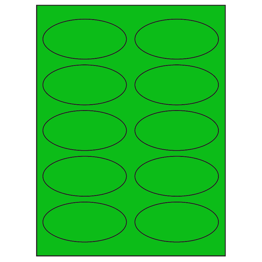 3.75" x 1.75" Fluorescent Green Oval Sheet Labels