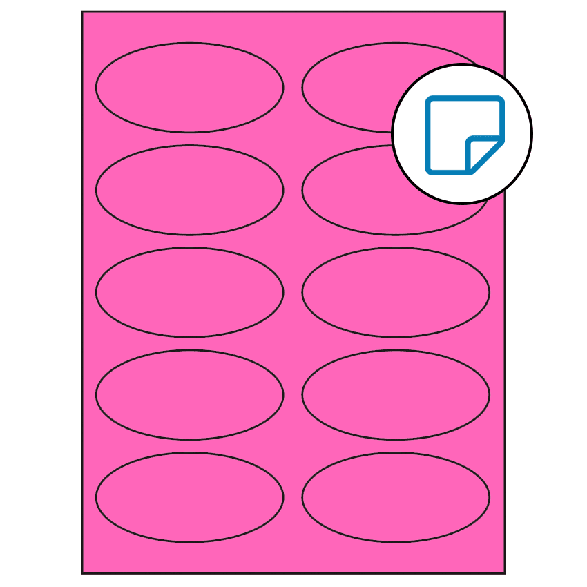 3.75" x 1.75" Fluorescent Pink Oval Sheet Labels - Removable Adhesive