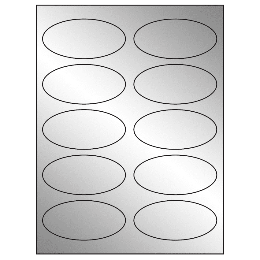 3.75" x 1.75" Silver Foil Oval Sheet Labels