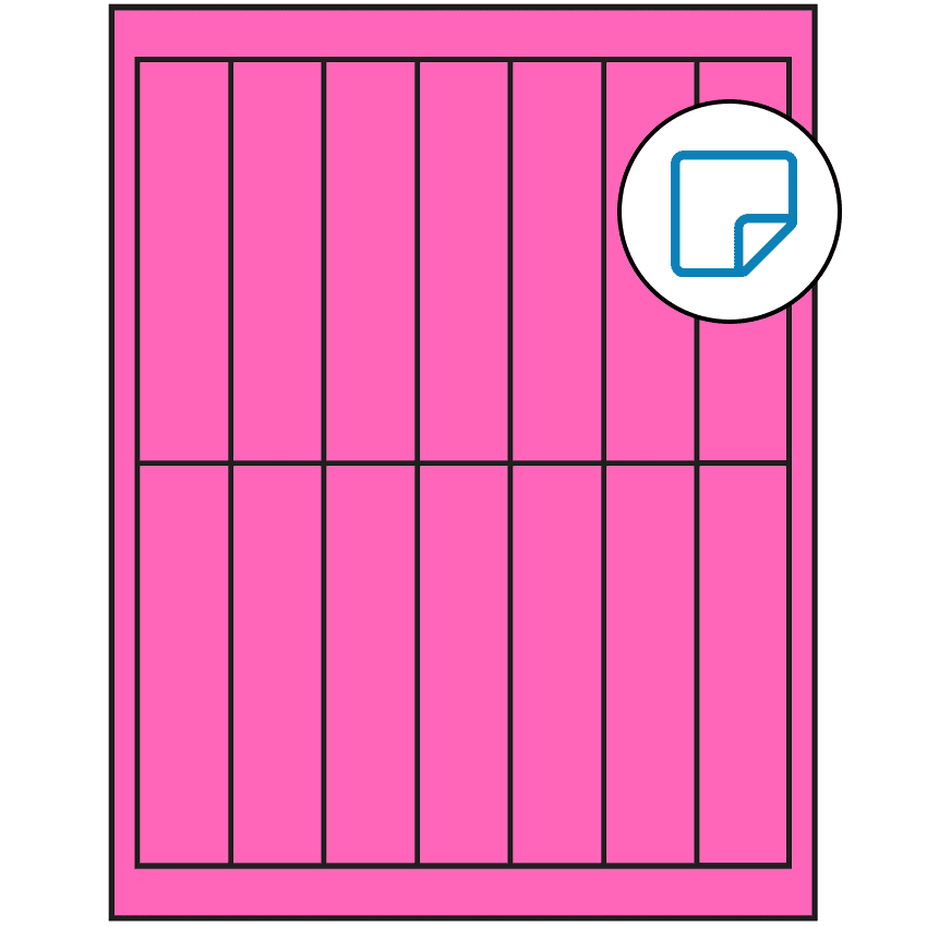 1.125" x 4.875" Fluorescent Pink Rectangular Sheet Labels - Removable Adhesive