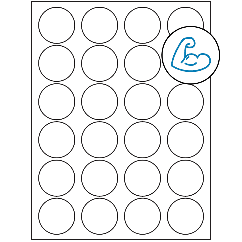 1.625" White Circular Sheet Labels - Ultra Aggressive Adhesive