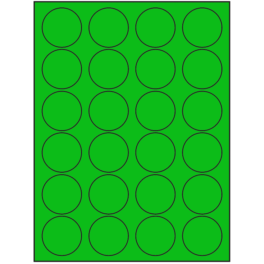 1.625" Fluorescent Green Circular Sheet Labels