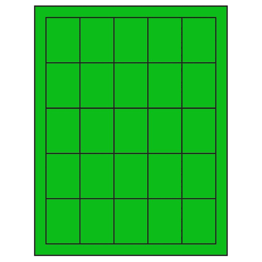 1.5" x 2" Fluorescent Green Rectangular Sheet Labels