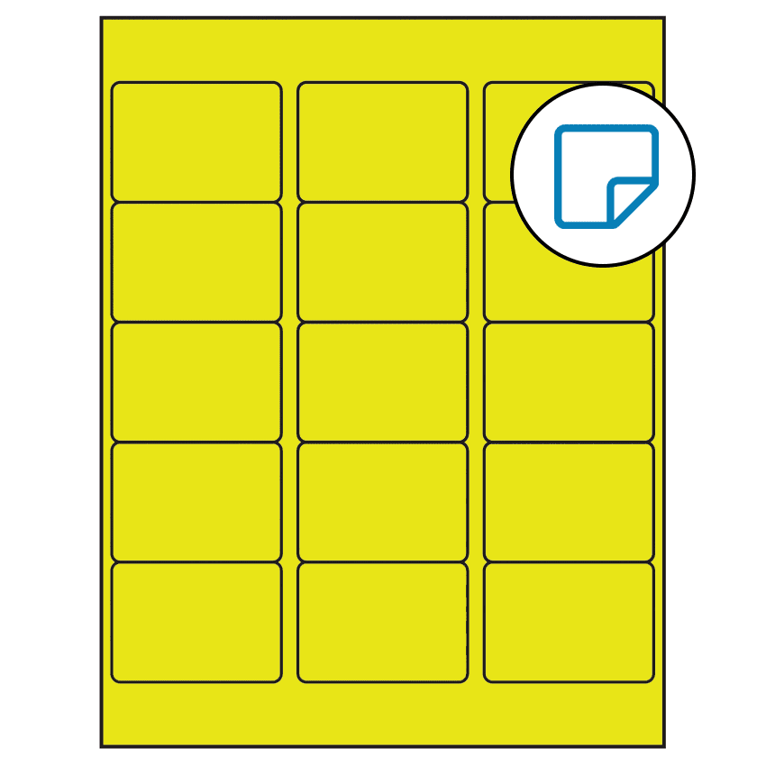 2.5625" x 1.8125" Fluorescent Yellow Rectangular Sheet Labels - Removable Adhesive