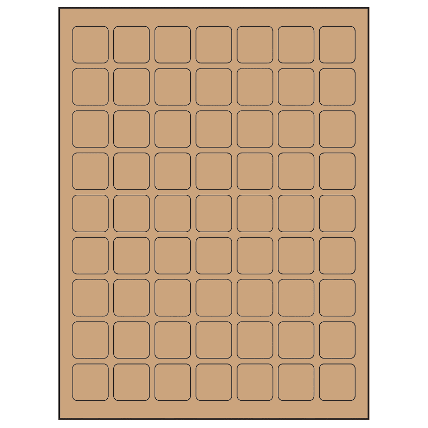 1" x 1" Brown Kraft Square Sheet Labels