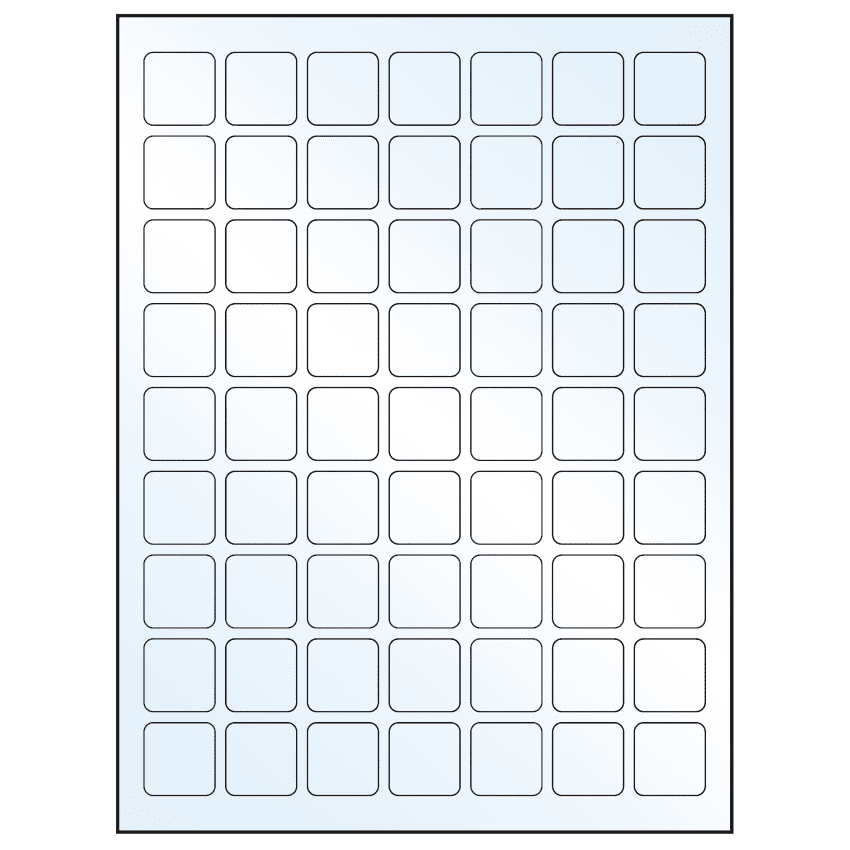 1" x 1" Crystal Clear Square Sheet Labels