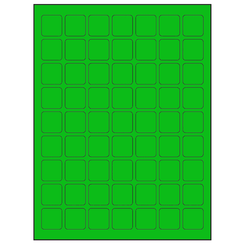 1" x 1" Fluorescent Green Square Sheet Labels