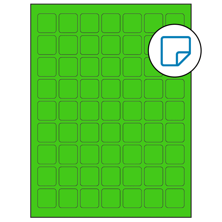 1" x 1" Fluorescent Green Square Sheet Labels - Removable Adhesive