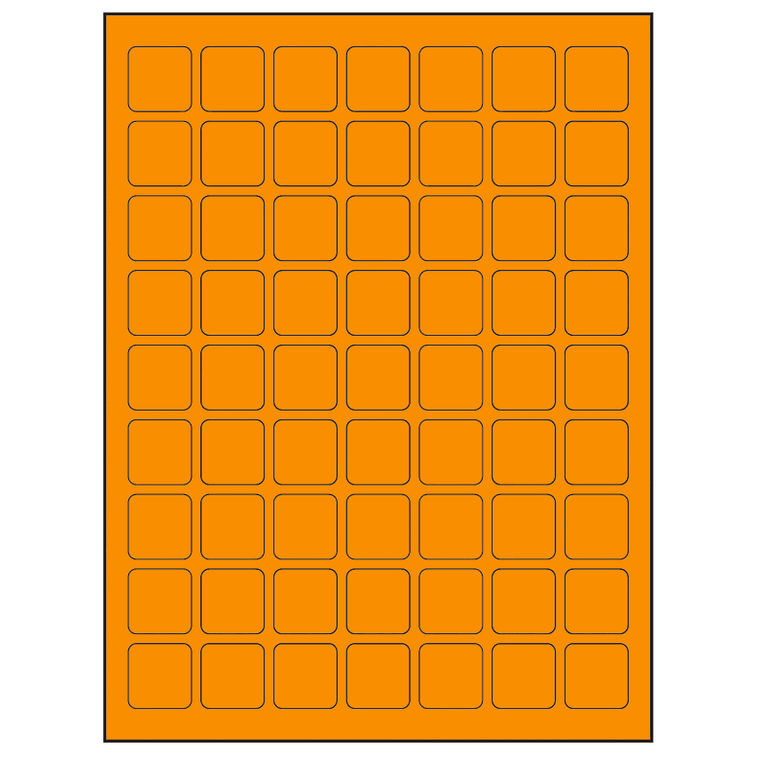 1" x 1" Fluorescent Orange Square Sheet Labels