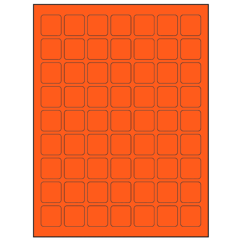 1" x 1" Fluorescent Red Square Sheet Labels