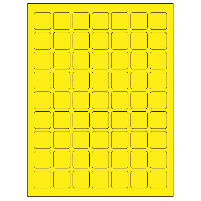 1" x 1" Fluorescent Yellow Square Sheet Labels