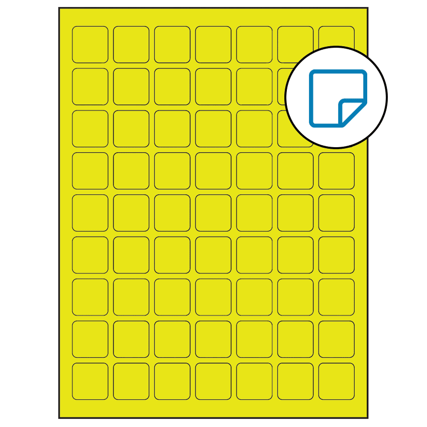 1" x 1" Fluorescent Yellow Square Sheet Labels - Removable Adhesive