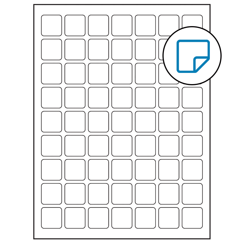 1" x 1" White Square Sheet Labels - Removable Adhesive