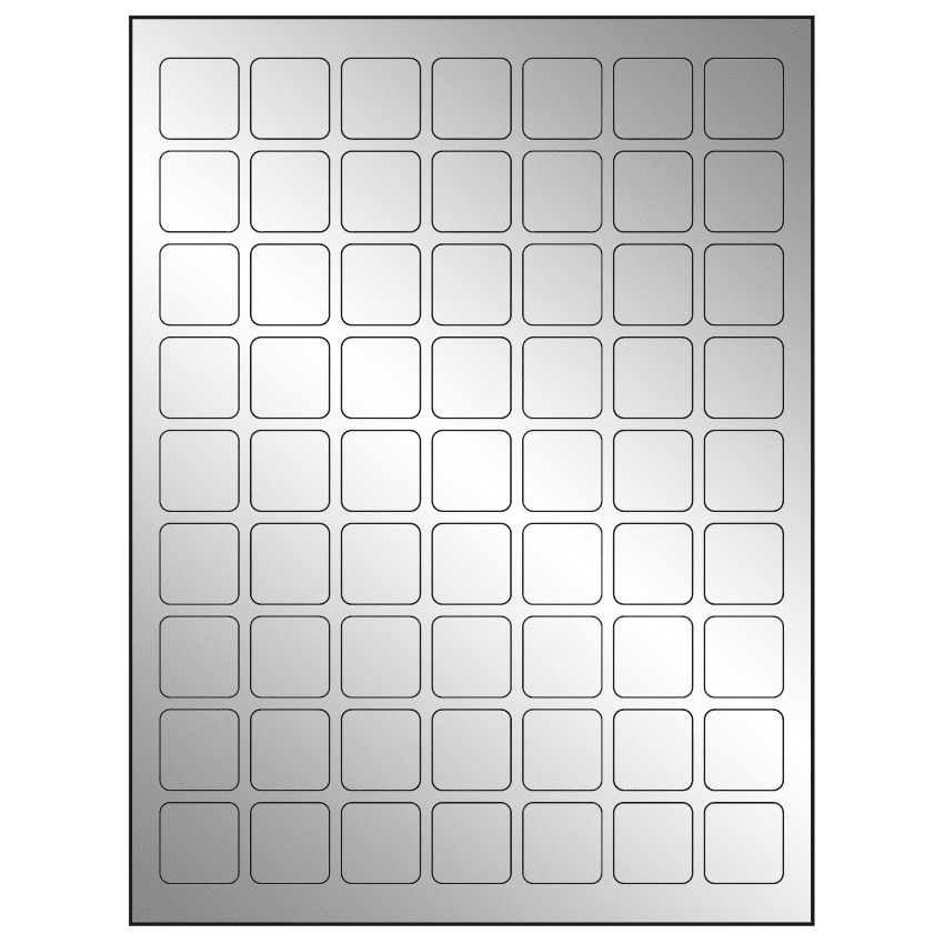1" x 1" Silver Foil Square Sheet Labels