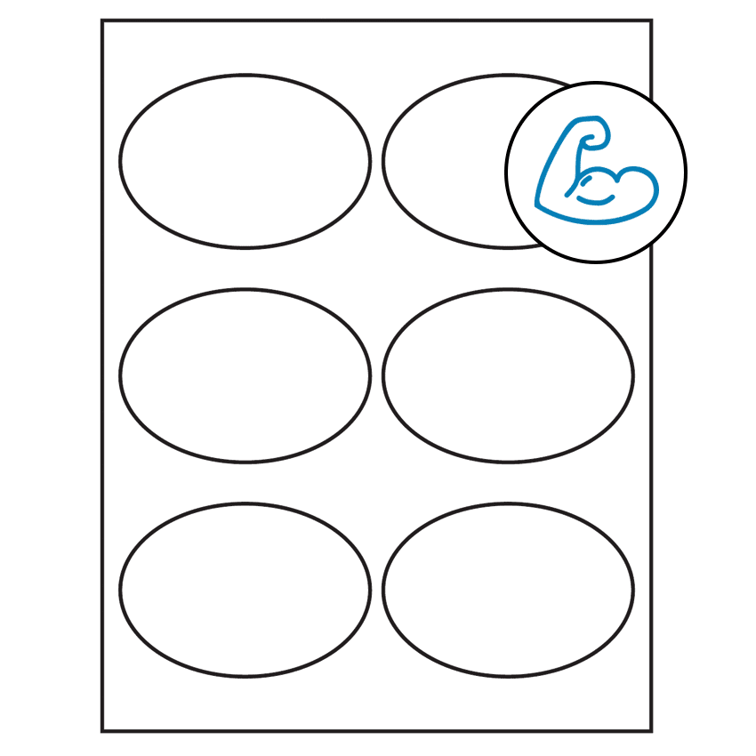 3.875" x 2.6875" White Oval Sheet Labels - Ultra Aggressive Adhesive
