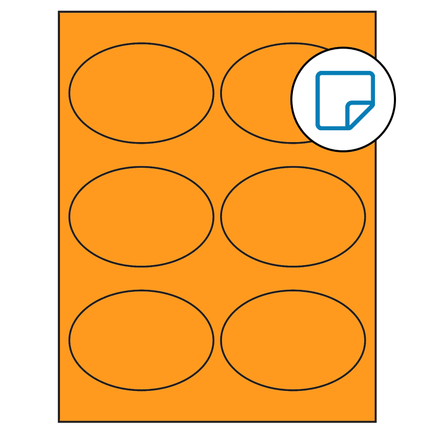 3.875" x 2.6875" Fluorescent Orange Oval Sheet Labels - Removable Adhesive