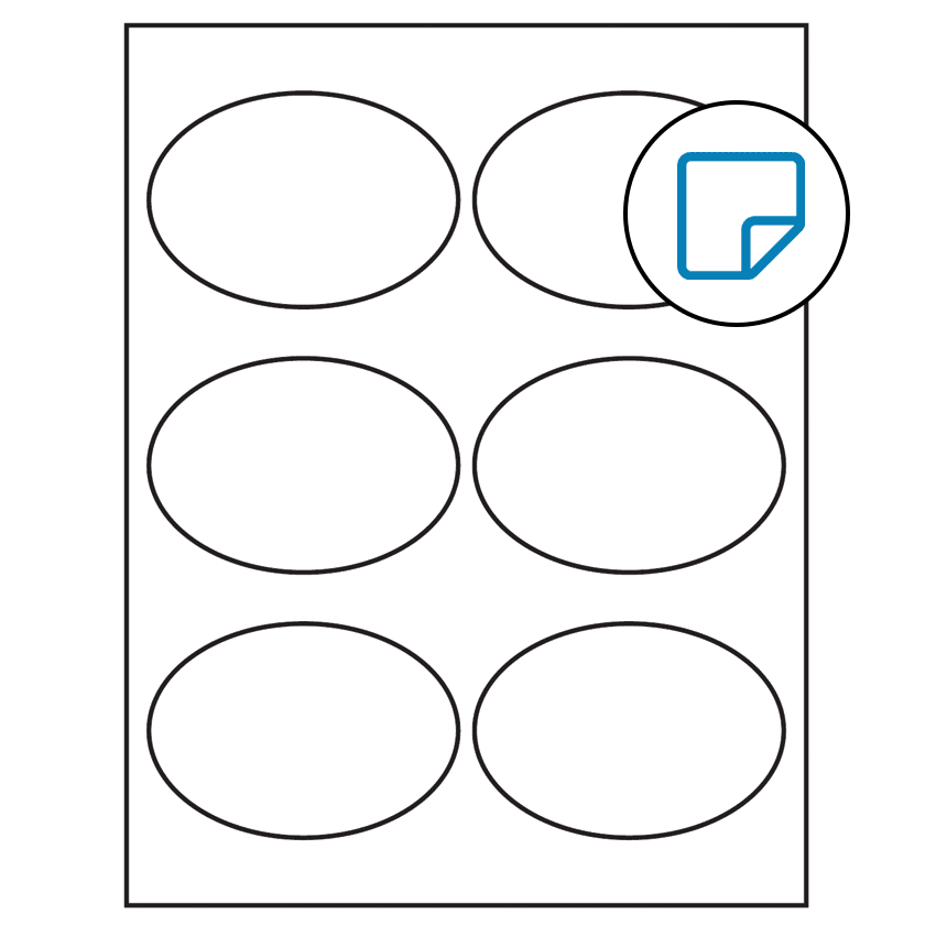 3.875" x 2.6875" White Oval Sheet Labels - Removable Adhesive