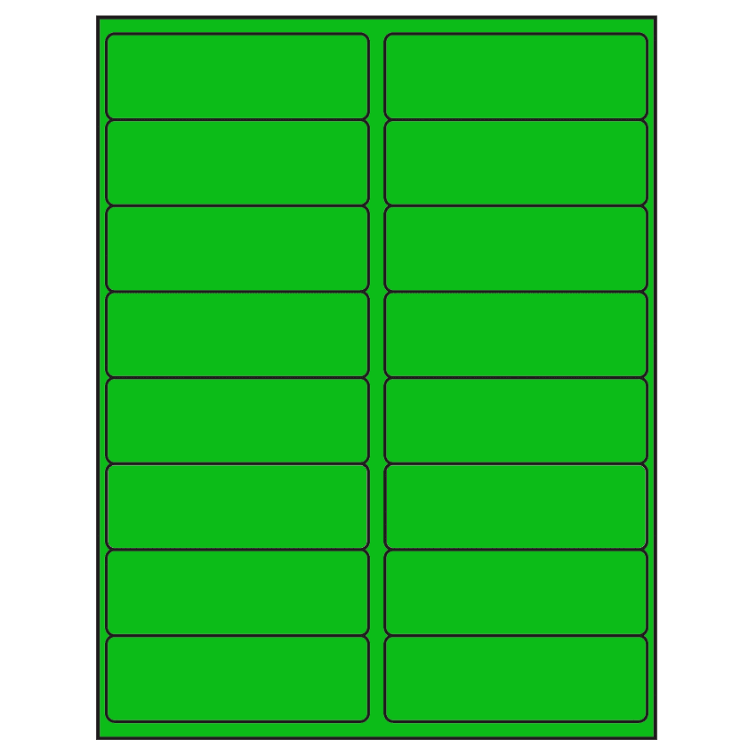 4" x 1.3125" Fluorescent Green Rectangular Sheet Labels