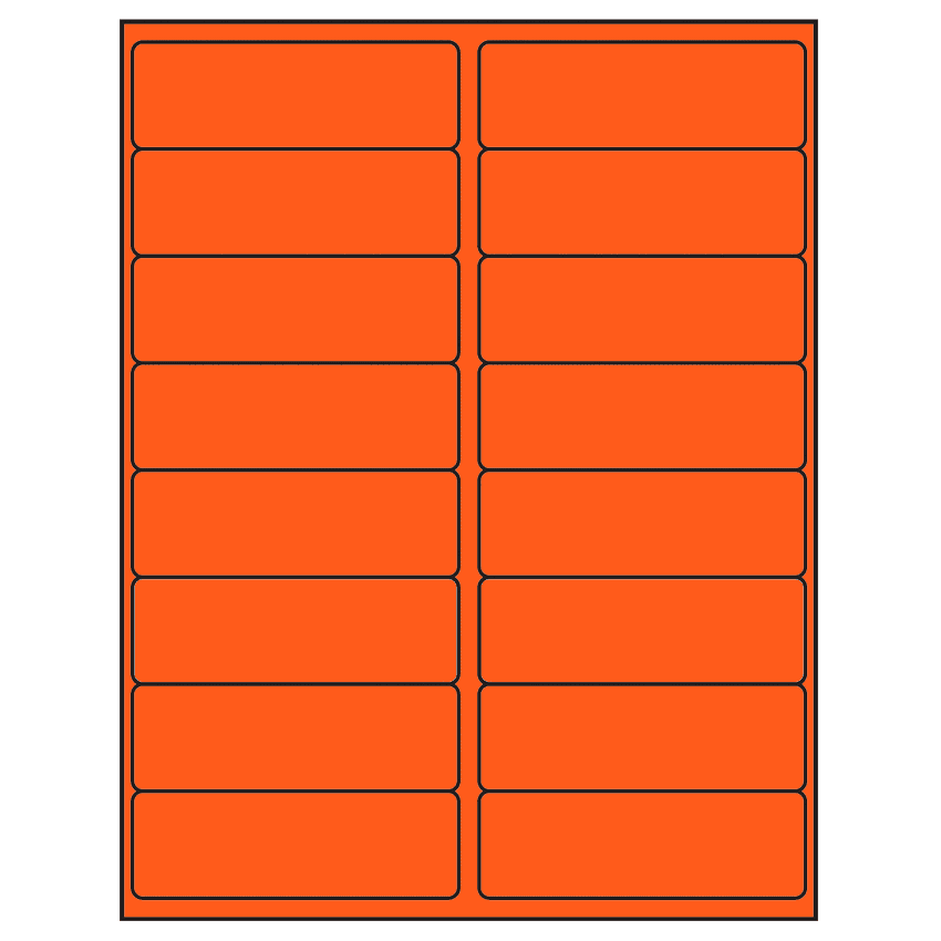 4" x 1.3125" Fluorescent Red Rectangular Sheet Labels