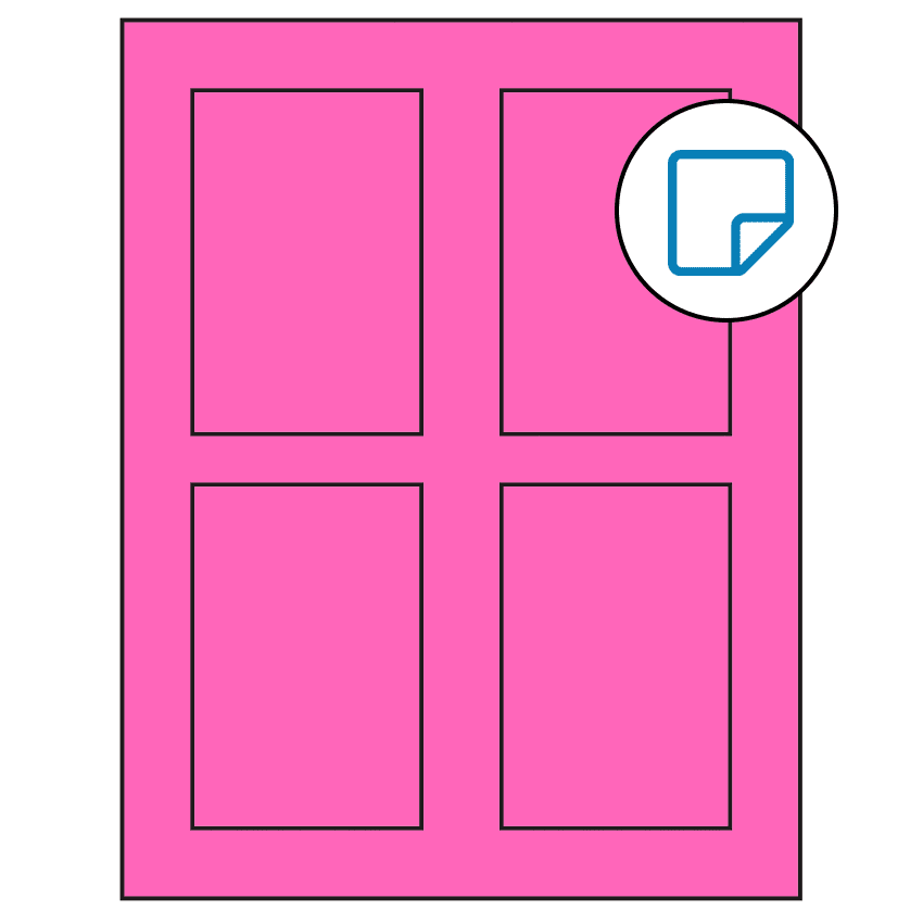 2.875" x 4.312" Fluorescent Pink Rectangular Sheet Labels - Removable Adhesive