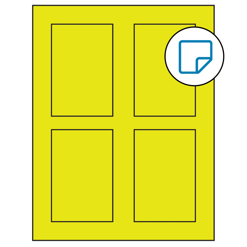 2.875" x 4.312" Fluorescent Yellow Rectangular Sheet Labels - Removable Adhesive