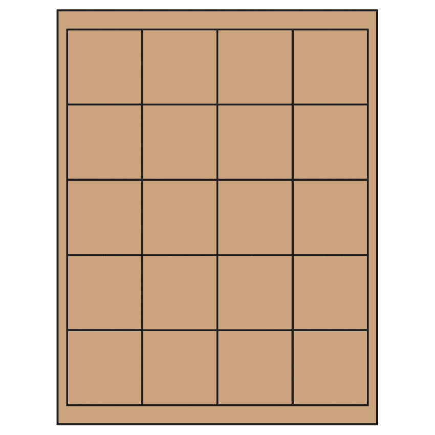 2" x 2" Brown Kraft Square Sheet Labels