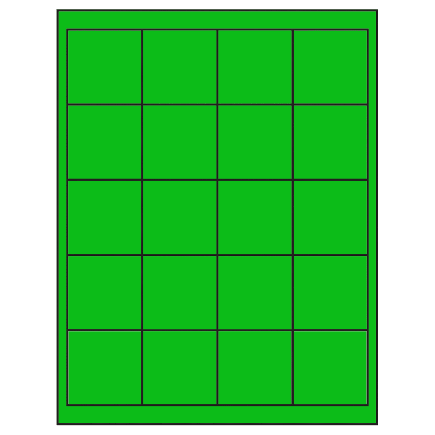 2" x 2" Fluorescent Green Square Sheet Labels