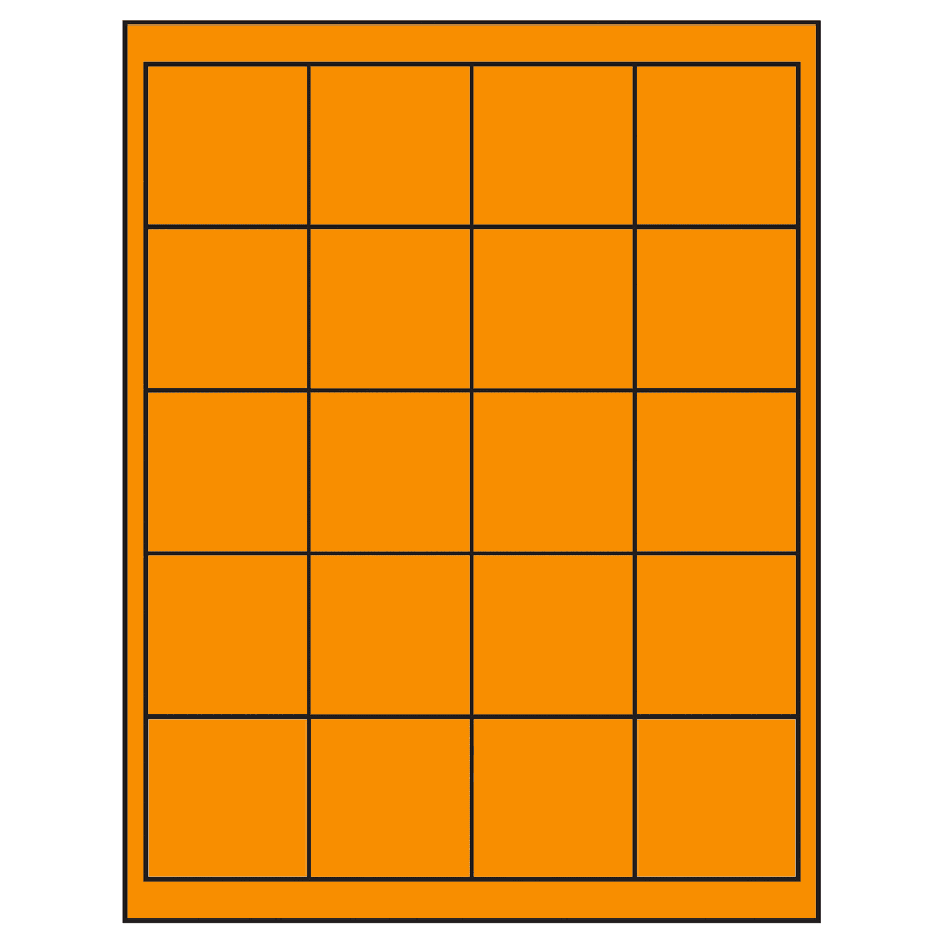 2" x 2" Fluorescent Orange Square Sheet Labels