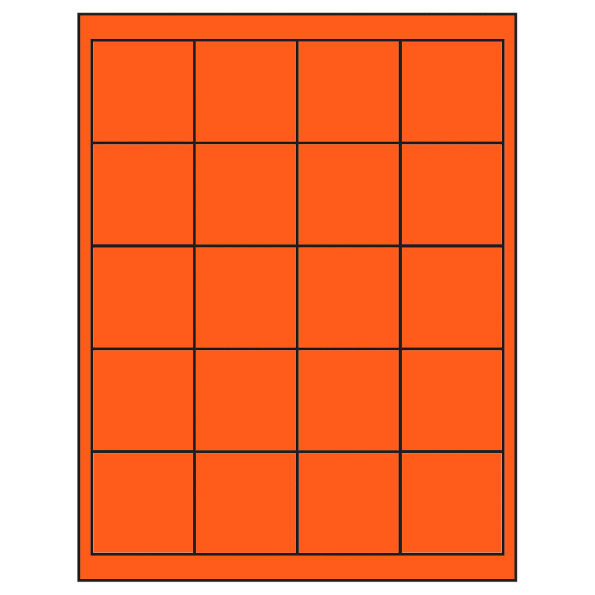 2" x 2" Fluorescent Red Square Sheet Labels