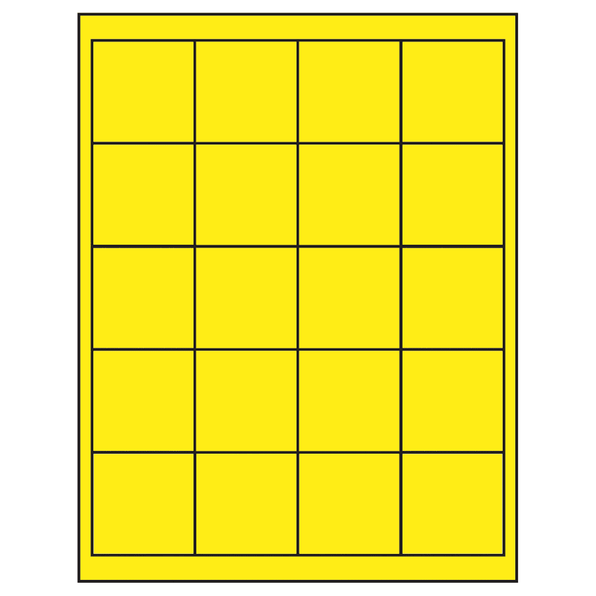 2" x 2" Fluorescent Yellow Square Sheet Labels
